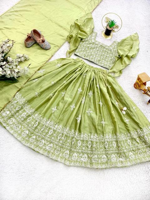Trending  Embroidered Work Chinon Green Surat wholesale children clothing - wholesale export